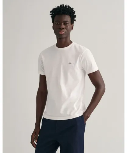 Gant Mens Slim Fit Short Sleeve Shield Logo T-Shirt - White