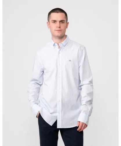 Gant Mens Slim Fit Striped Poplin Shield Shirt - Blue
