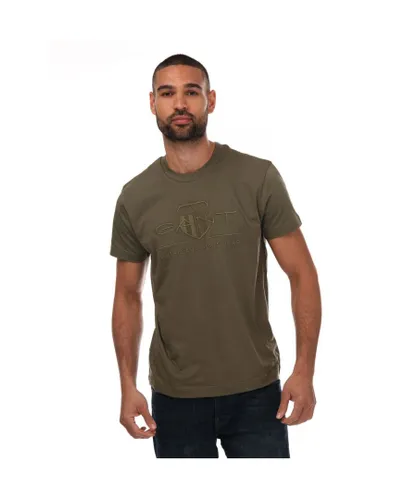Gant Mens Tonal Archive Shield T-Shirt in Green Cotton