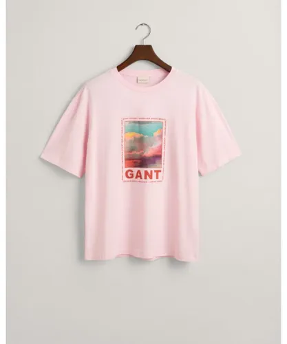 Gant Mens Washed Graphic Short Sleeve T-Shirt - Pink