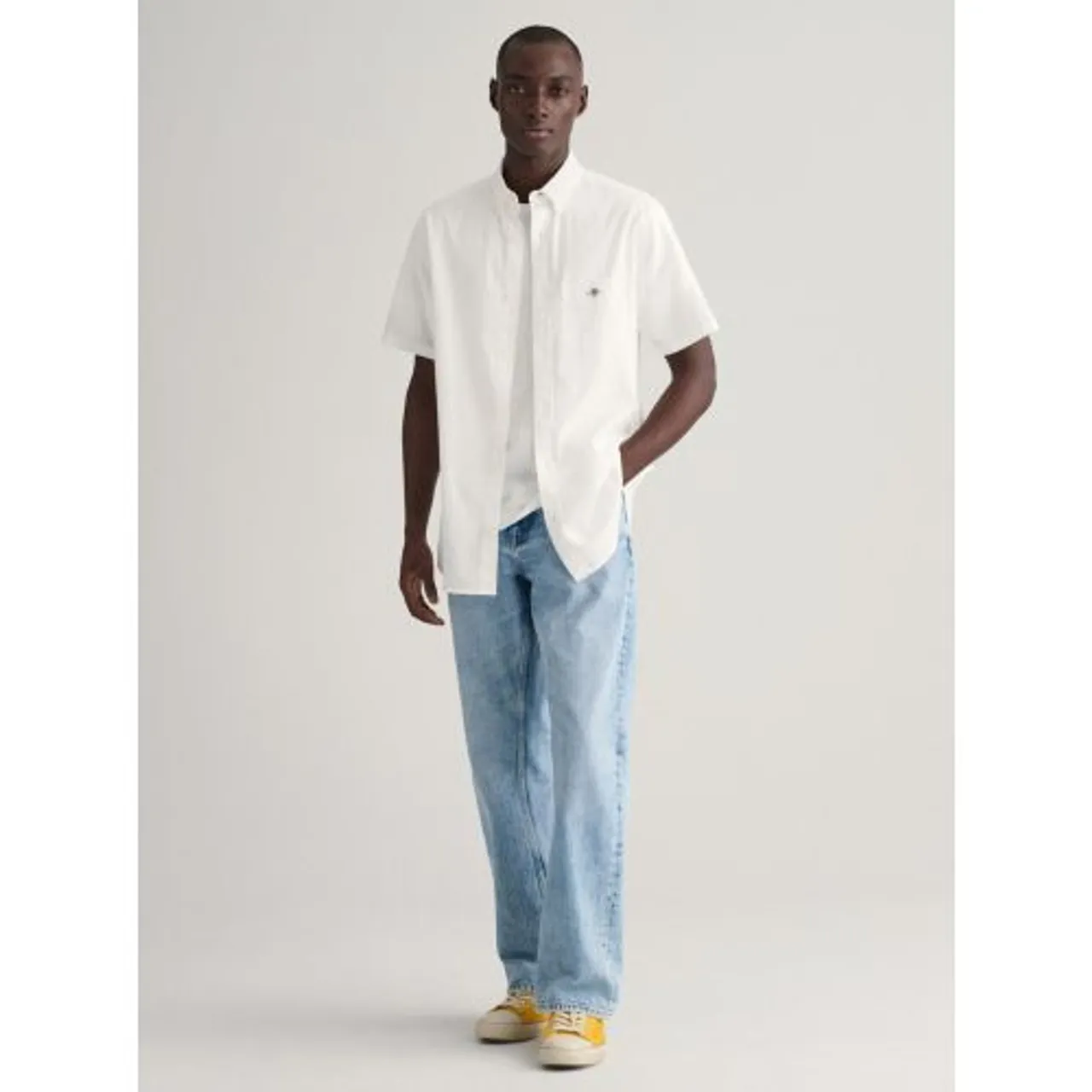 GANT Mens White Regular Fit Cotton Linen Shirt