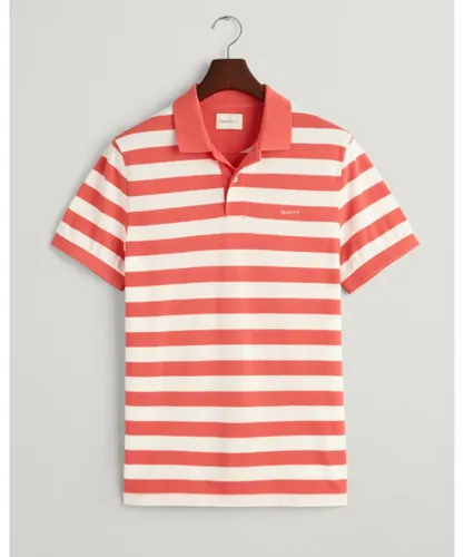 Gant Mens Wide Striped Short Sleeve Pique Polo - Pink