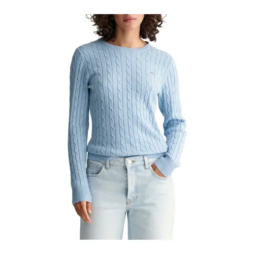 Gant , Stretch Cotton Cable C-Neck Sweater ,Blue female, Sizes: