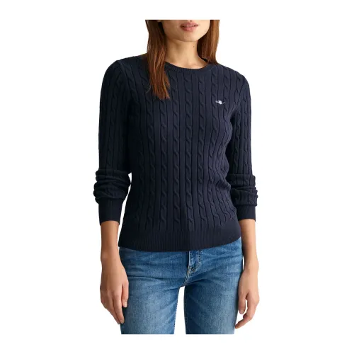Gant , Stretch Cotton Cable C-Neck Sweater ,Blue female, Sizes: