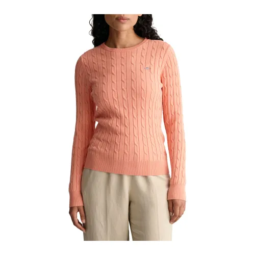 Gant , Stretch Cotton Cable C-Neck Sweater ,Pink female, Sizes: