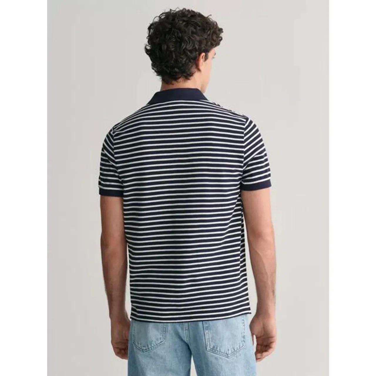 GANT Striped Short Sleeve Pique Polo Shirt, Blue/White - Blue/White - Male