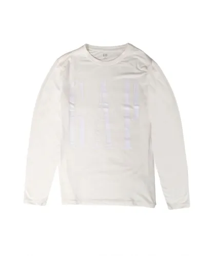 Gap Mens Long Sleeve T-Shirt Logo Front - Cream Cotton