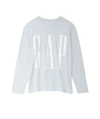 Gap Mens Long Sleeve T-Shirt Logo Front - Grey Cotton
