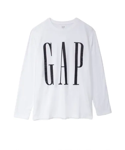 Gap Mens Long Sleeve T-Shirt Logo Front - White Cotton
