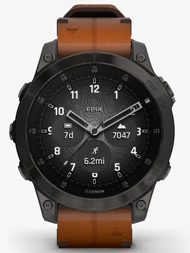 Garmin epix 2 47mm Black Case & Leather Strap Smartwatch 010-02582-30