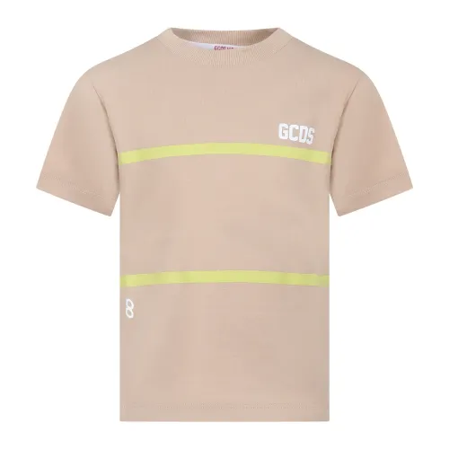 Gcds , Beige Striped Short Sleeve T-Shirt for Boys ,Beige male, Sizes: