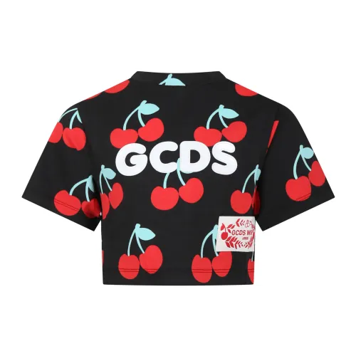 Gcds , Black Cherry Print T-Shirt for Girls ,Black unisex, Sizes:
