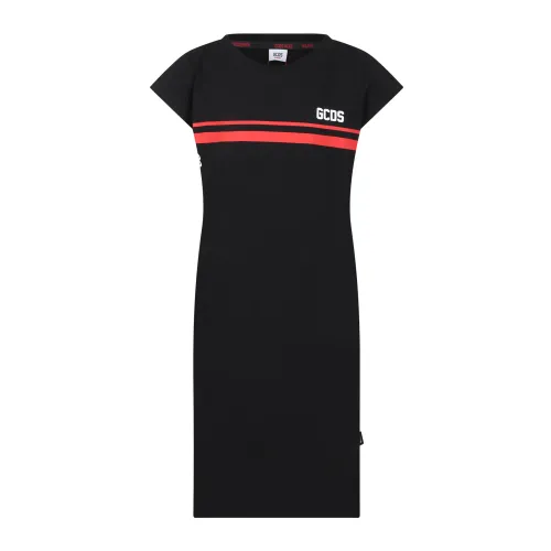 Gcds , Black Cotton Dress with White Stripes ,Black female, Sizes:
