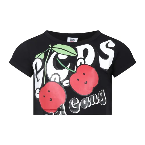 Gcds , Black Logo Print Cropped T-Shirt ,Black female, Sizes: