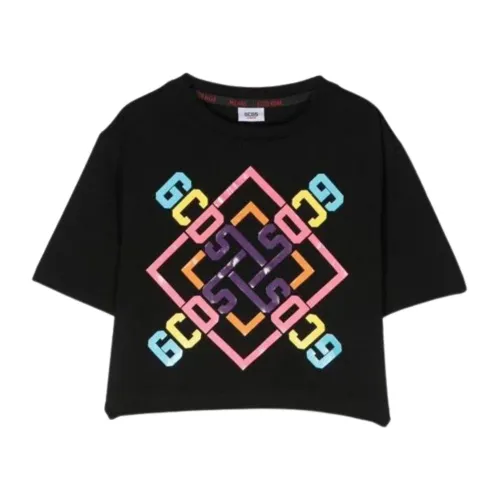 Gcds , Black Logo Print Kids T-shirt ,Black female, Sizes: