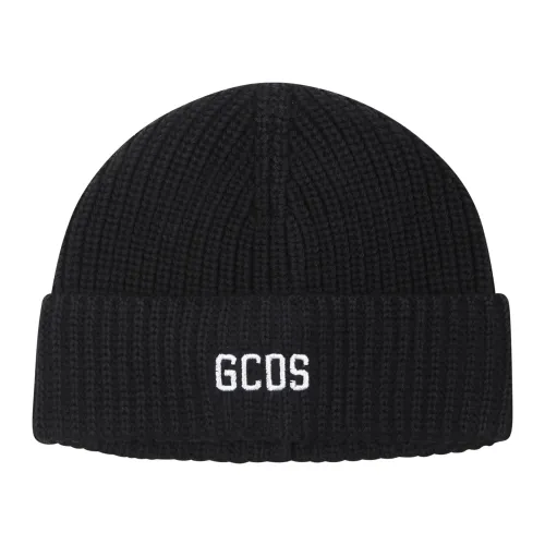 Gcds , Black Ribbed Cotton Hat with Logo ,Black unisex, Sizes: