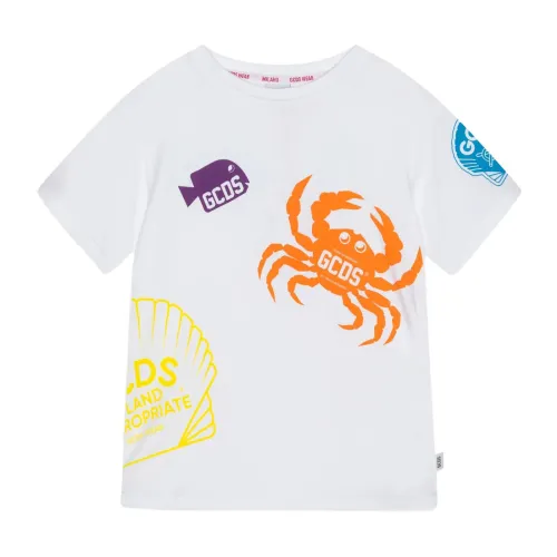 Gcds , Kids White Logo Print T-shirt ,White male, Sizes: