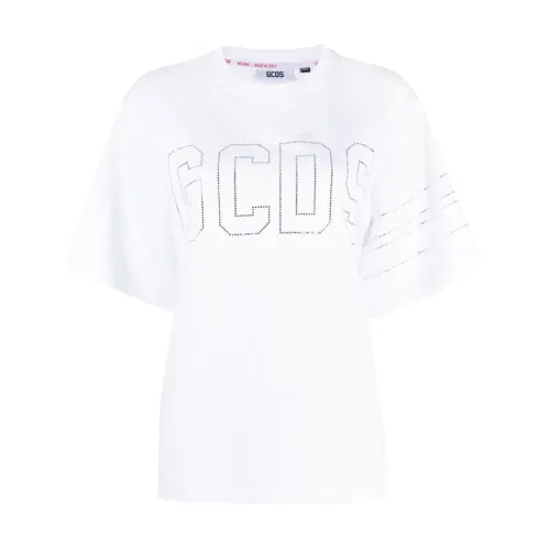 Gcds , Off White Logo T-Shirt ,White female, Sizes: