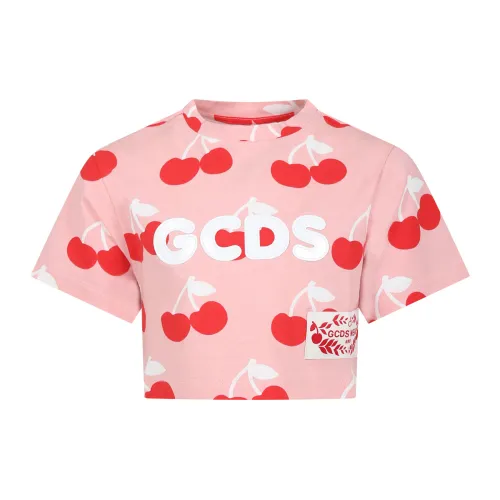 Gcds , Pink Cherry Print T-Shirt for Girls ,Pink unisex, Sizes: