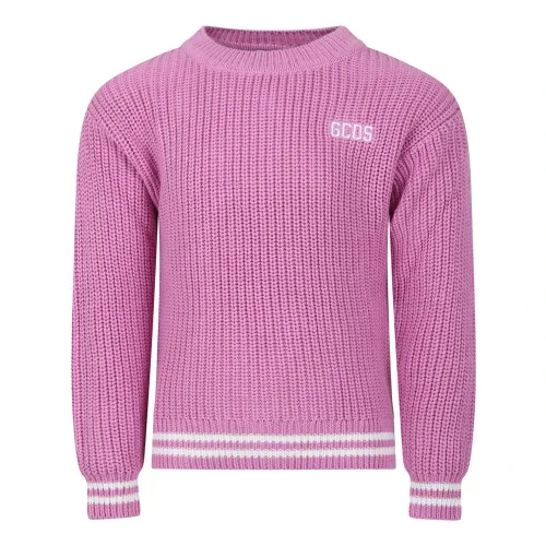 Gcds , Pink Cotton Sweater with Intarsia Logo ,Pink female, Sizes: