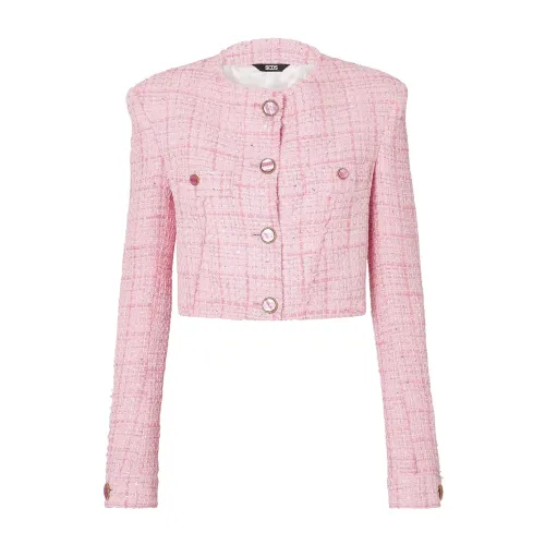 Gcds , Pink Tweed Cropped Jacket ,Pink female, Sizes: