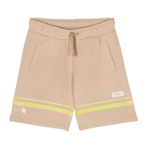 Gcds , Sand Bermuda Shorts with Yellow Stripes ,Beige male, Sizes: