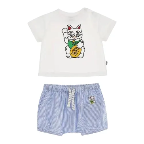 Gcds , Striped Kids T-Shirt and Shorts Set ,White female, Sizes: