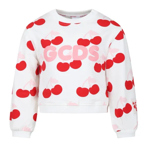 Gcds , White Cherry Sweatshirt for Girls ,White unisex, Sizes: