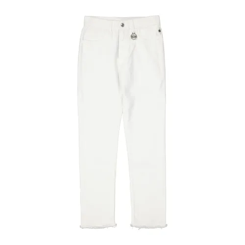 Gcds , White Fringe Jeans with Embroidered Details ,White female, Sizes:
