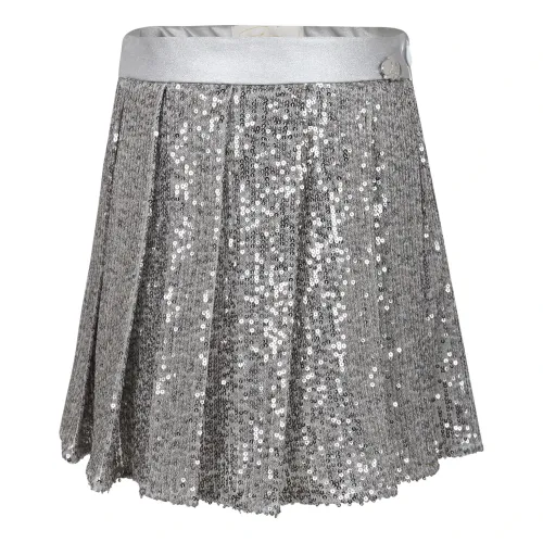 Genny , Elegant Pleated Silver Skirt ,Gray female, Sizes:
