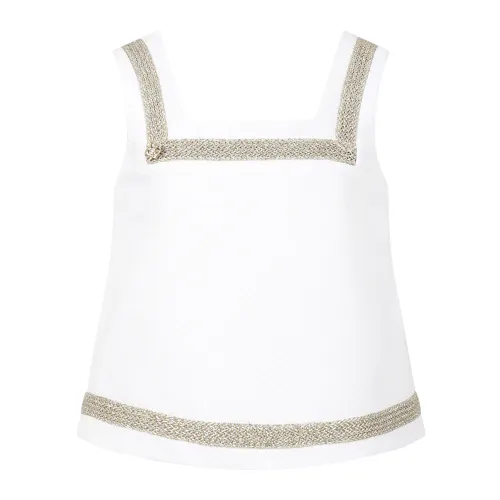 Genny , White Square Neck Top with Lurex Details ,White female, Sizes:
