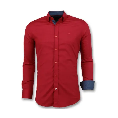 Gentile Bellini , Italian White Blouses - Men Slim Fit Shirts Business - 3037 ,Red male, Sizes: