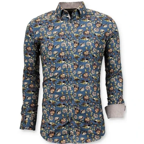 Gentile Bellini , Luxury Italian Men Shirt - Digital Floral Print - 3062 ,Green male, Sizes: