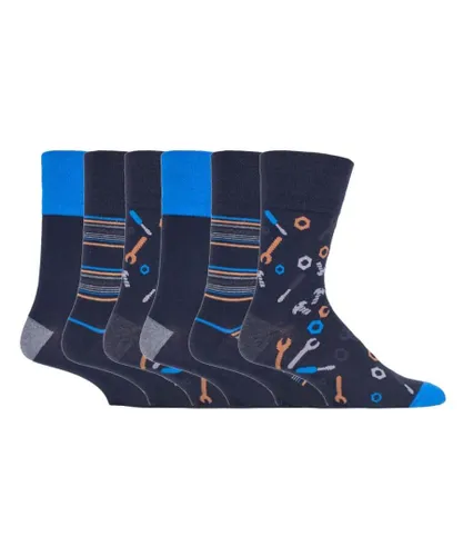 Gentle Grip - 6 Pairs Mens Non Elastic Socks - MGG575 - Blue Cotton
