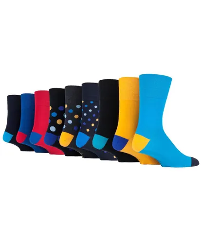 Gentle Grip - 9 Pairs Mens Non Elastic Cotton Soft Loose Top Socks - Colourburst Mix 1 - Multicolour