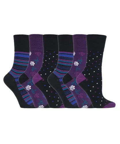 Gentle Grip Womens - 6 Pairs Ladies Non Elastic Socks - GG138 - Purple Cotton