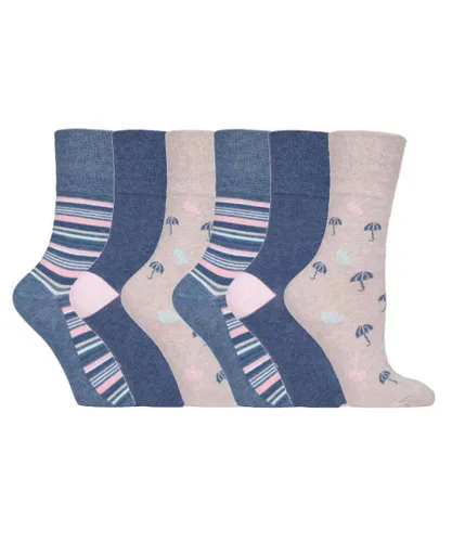 Gentle Grip Womens - 6 Pairs Ladies Non Elastic Socks - GG170 - Blue Cotton