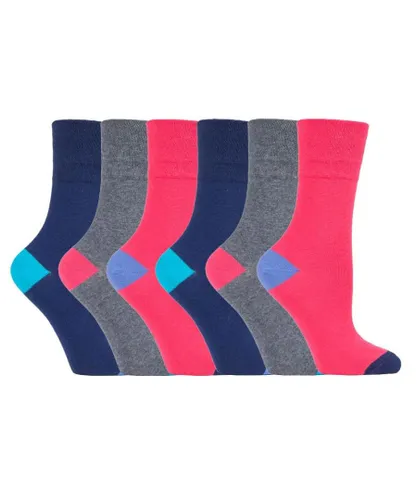 Gentle Grip Womens - 6 Pairs Ladies Non Elastic Socks - GG187 - Pink Cotton