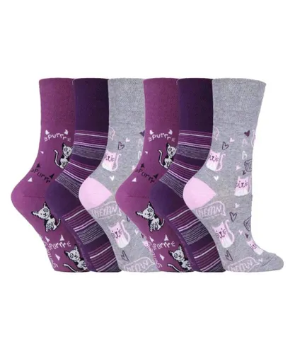 Gentle Grip Womens - 6 Pairs Ladies Non Elastic Socks - GG200 - Purple Cotton