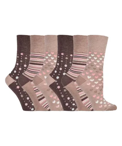Gentle Grip Womens Sock Shop - 6 Pairs Ladies Non Elastic Bamboo Socks - SOLRM34 - Beige Nylon