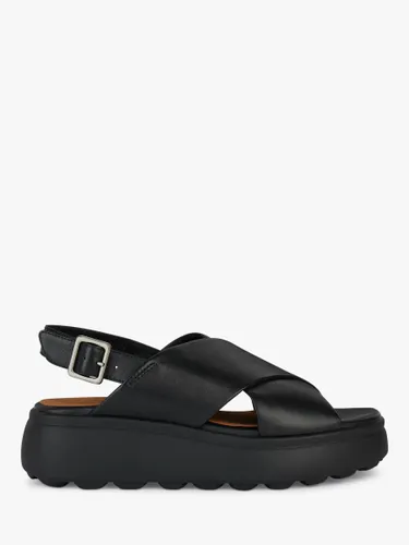 Geox Spherica EC4.1 S Leather Flatform Sandals - Black - Female