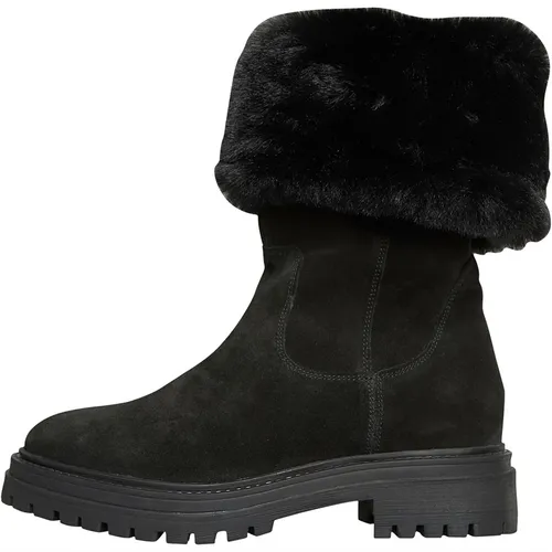 GEOX Womens Iridea Faux Fur Mid Calf Boots Black