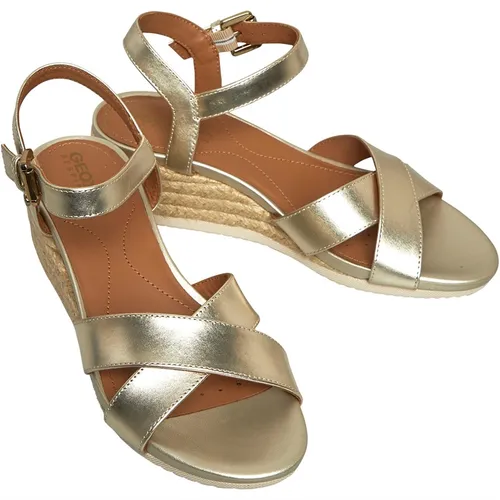 GEOX Womens Ischia Corda Wedge Sandals Light Gold