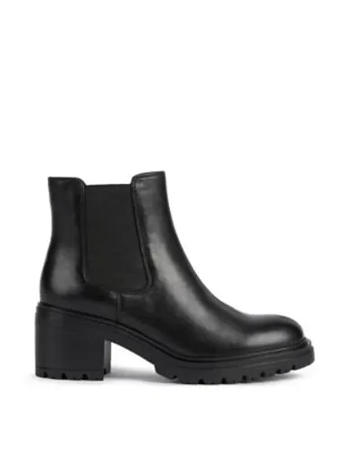 Geox Womens Leather Chelsea Block Heel Ankle Boots - 3 - Black, Black
