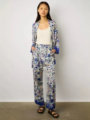 Gerard Darel Carmel Silk Blend Floral Print Wide Leg Trousers, Ecru/Multi - Ecru/Multi - Female