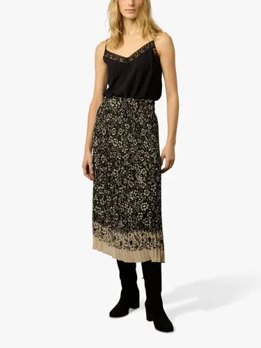 Gerard Darel Delfine Floral Print Pleated Midi Skirt, Black/Camel - Black/Camel - Female