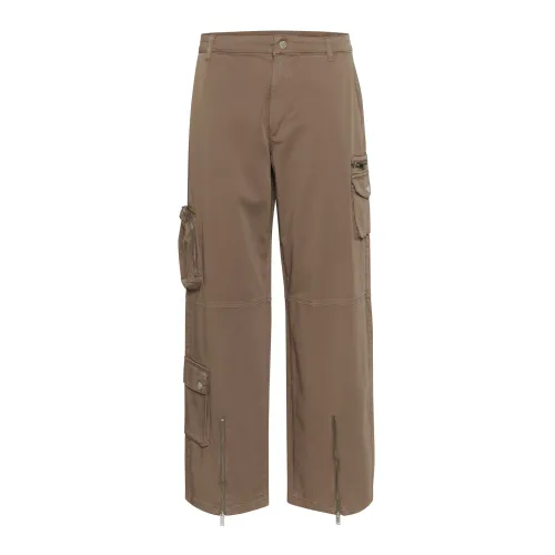 Gestuz , High-Waisted Cargo Pants with Zipper Details ,Brown female, Sizes: