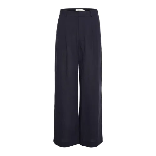 Gestuz , High-Waisted Linen Pants in Navy ,Blue female, Sizes: