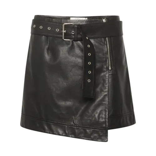 Gestuz , Leather skirt with adjustable belted waist ,Black female, Sizes: