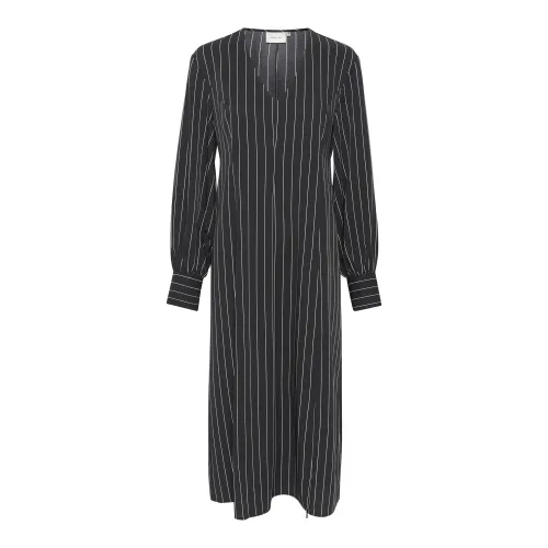 Gestuz , Puff Sleeve V-Neck Midi Dress ,Black female, Sizes: